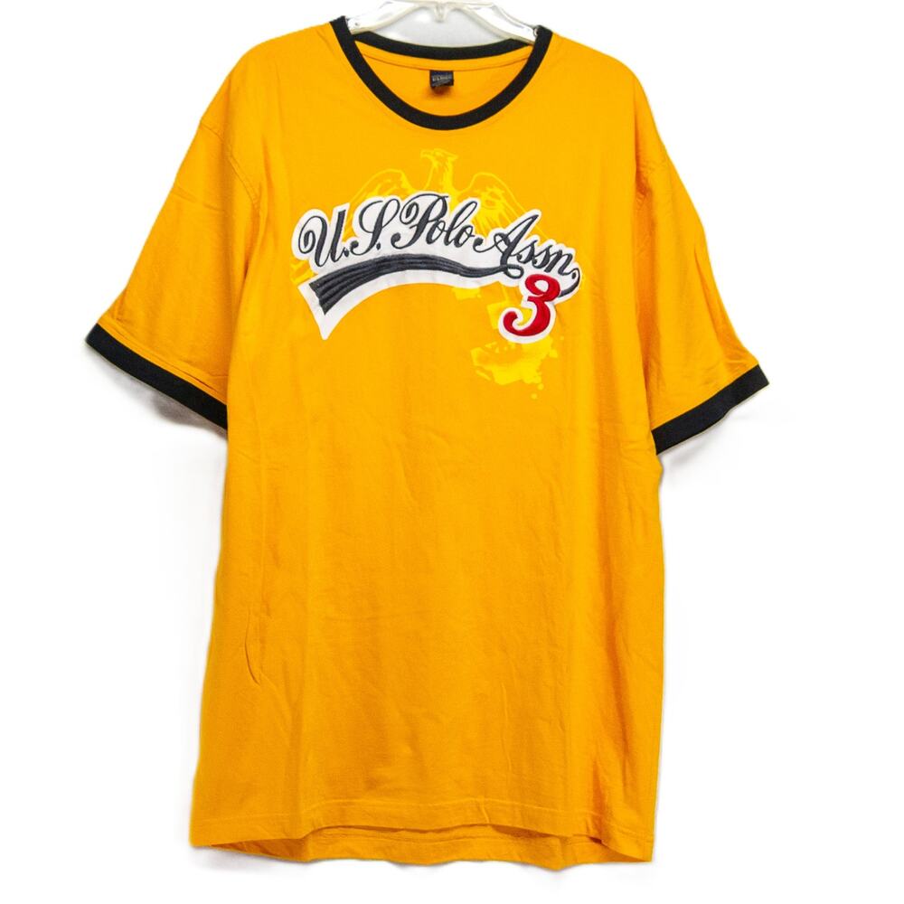 Men's XL Tee Shirt 100% Cotton Short Sleeve Yellow US POLO ASSN Ringer T-Shirt